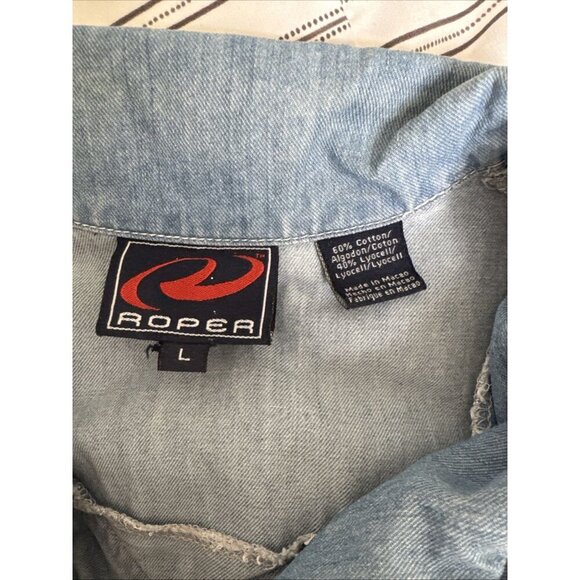 Roper Womens Medium Blue Chambray Western Dress Work Country Fit Flare Sz Large - Picture 6 of 7